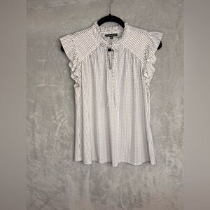Adrianna Papell White and Black Polkadot Ruffled Blouse